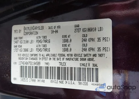 2005 Dodge Dakota Slt from USA, damaged, VIN 1D7HE48N75S184589